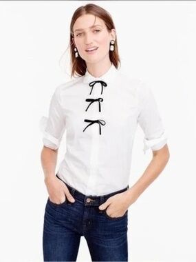 J.Crew Poplin Button Down shirt with black bows, size 6, NWT